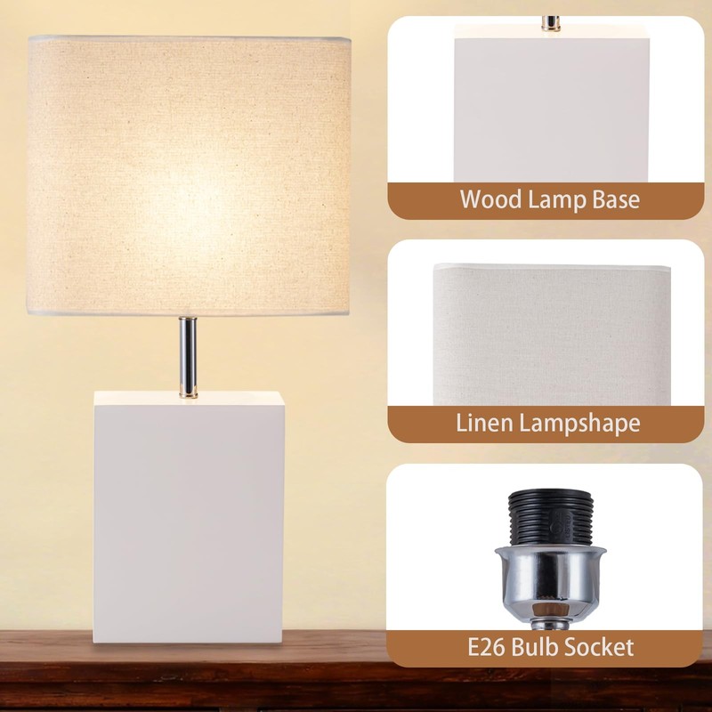 23" Wood Modern Bedside Table Lamps Set of 2 Cream Color For Living Room Bedroom gallery