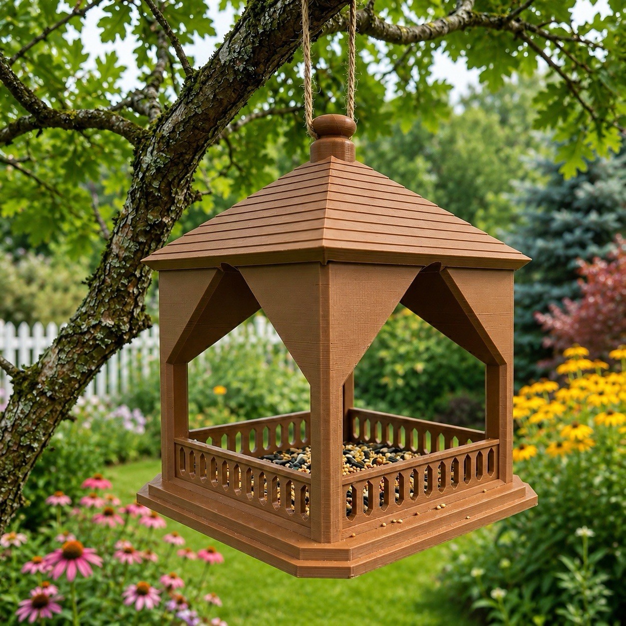Rustic Hanging Bird Feeder Gazebo Style Outdoor Bird Seed Tray Garden Decor gallery