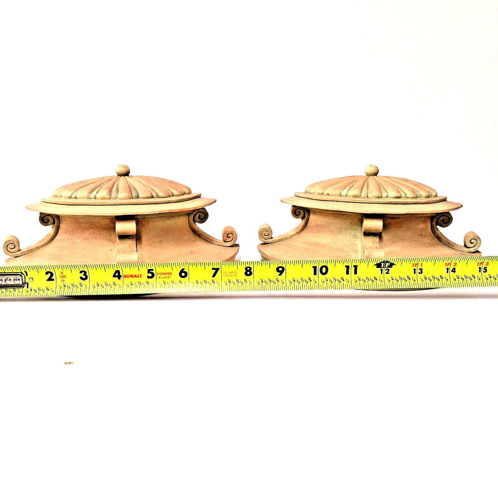 Pair Decorative Lidded Urn Boxes Scroll Handle Mantel Trinket Storage Vintage gallery