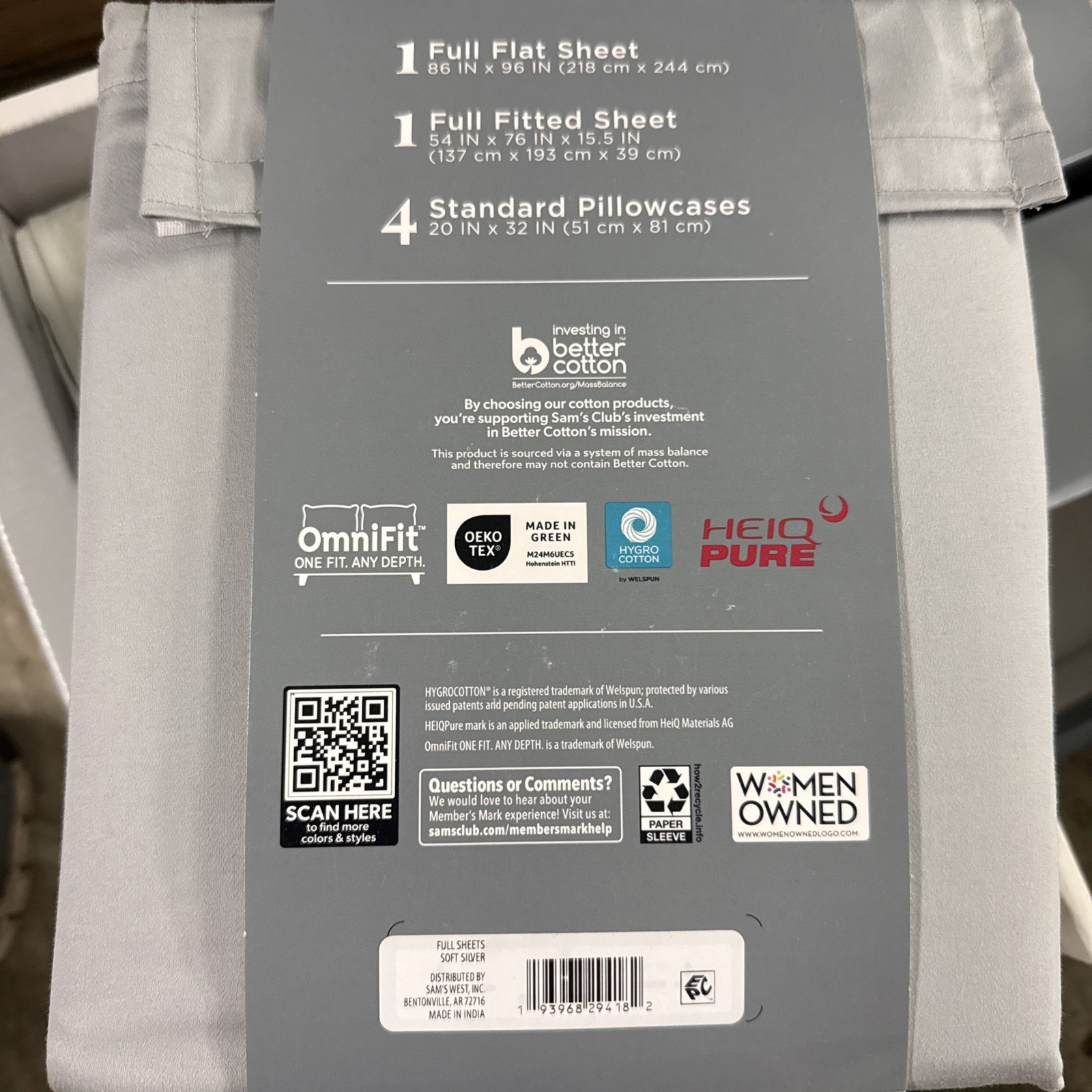 Member's Mark Performance 500 Thread Count Solid Sheet Set FULL Indigo Gray gallery
