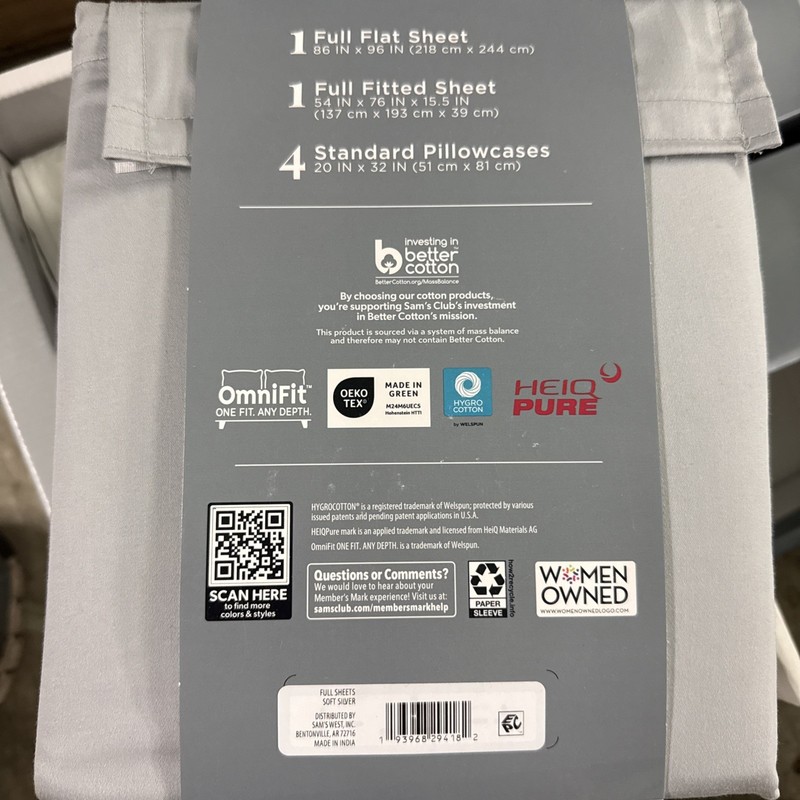 Member's Mark Performance 500 Thread Count Solid Sheet Set FULL Indigo Gray gallery