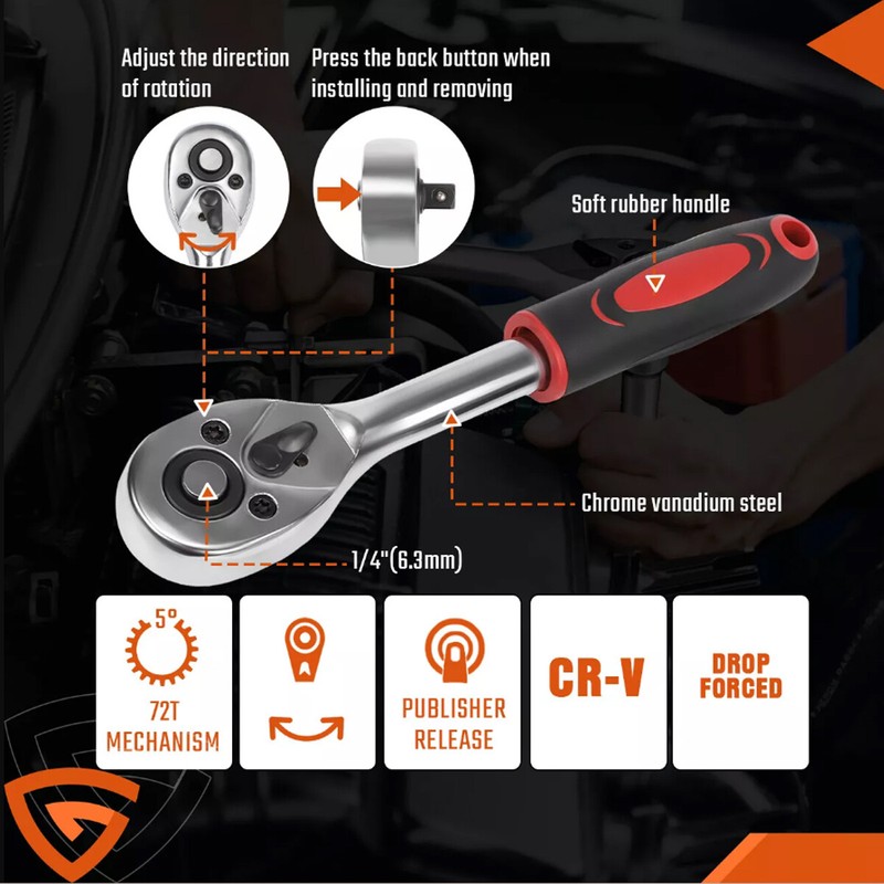 53PCS 1/4" Drive Socket Set Ratchet Wrench Bits Spanner Auto Car Repair Tool Kit gallery