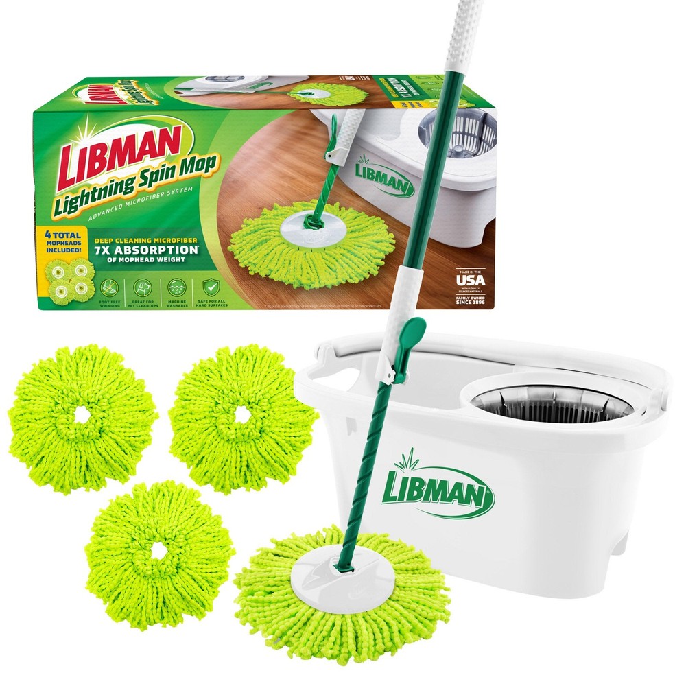 Libman Lightning Spin Mop System Plus 3 Refill Head | and White Bucket