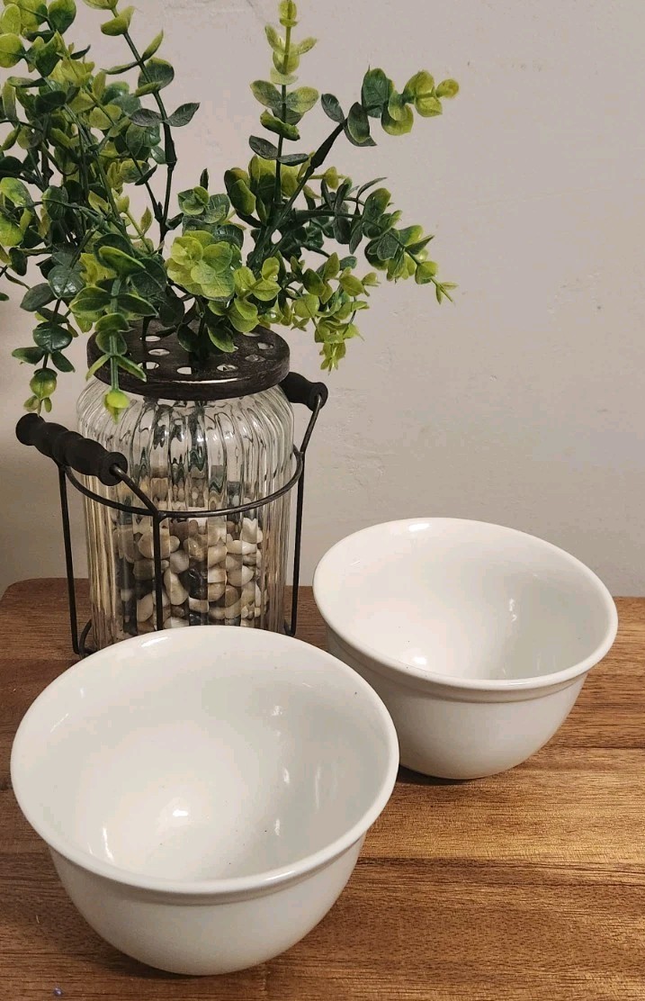 2 Pottery Barn White Ceramic Medium Sized Heavy Duty Mixing Bowl Oven to Table gallery
