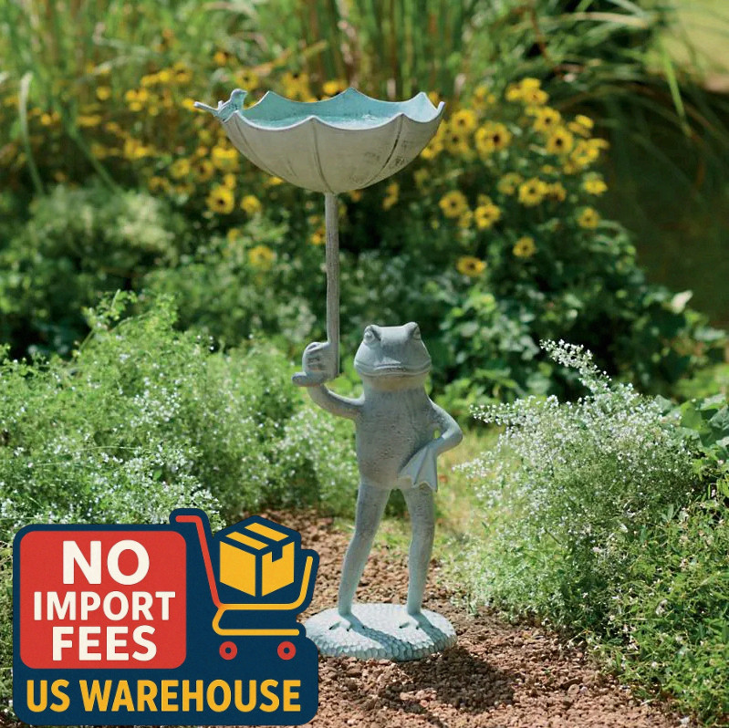 32" Mr. Frog Bird Bath Handcrafted Aluminum Verdigris Grandin Road Exclusive gallery