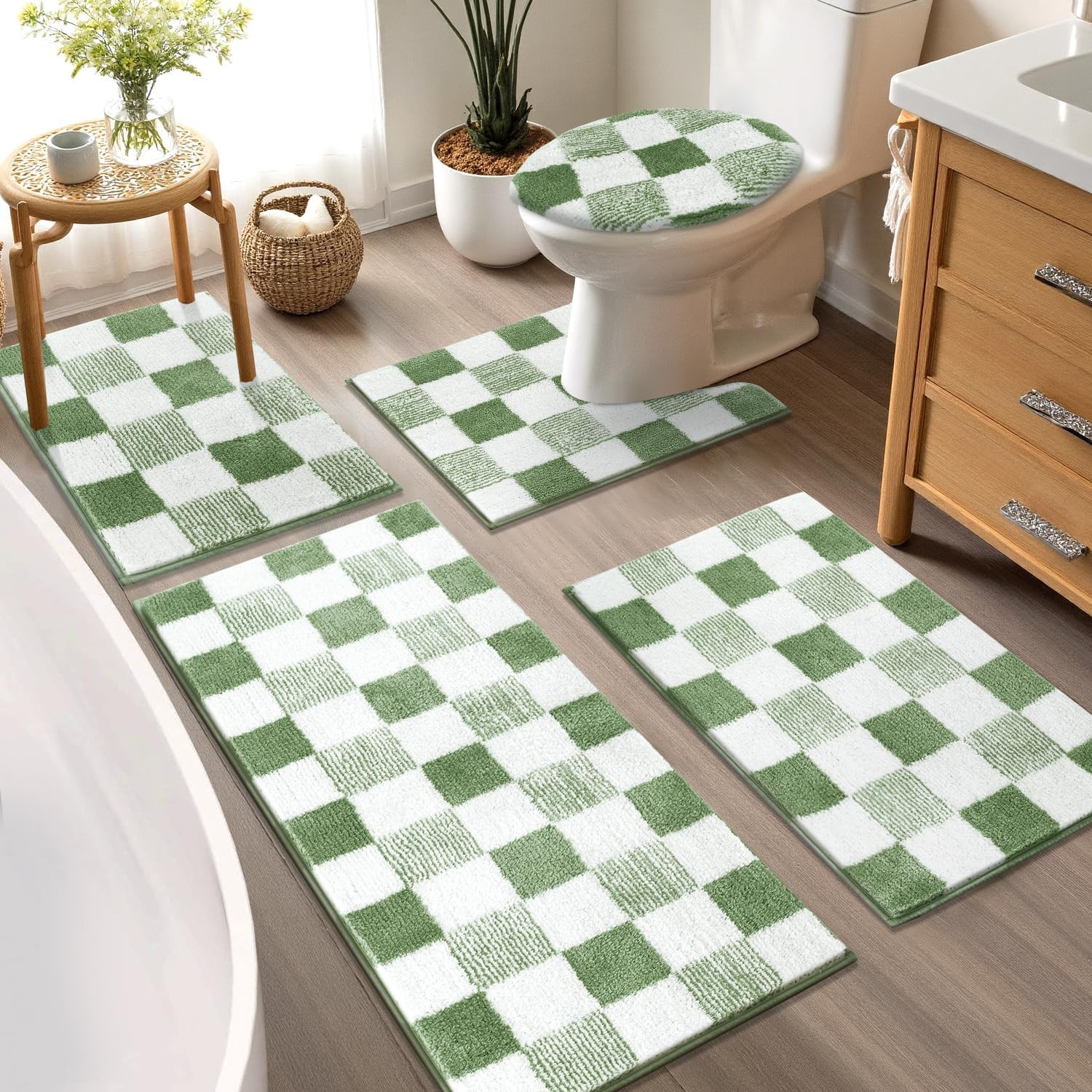 Yamaziot Checkered Bathroom Rug Sets 5 Piece, Non-Slip Ultra Absorbent Microfibe gallery
