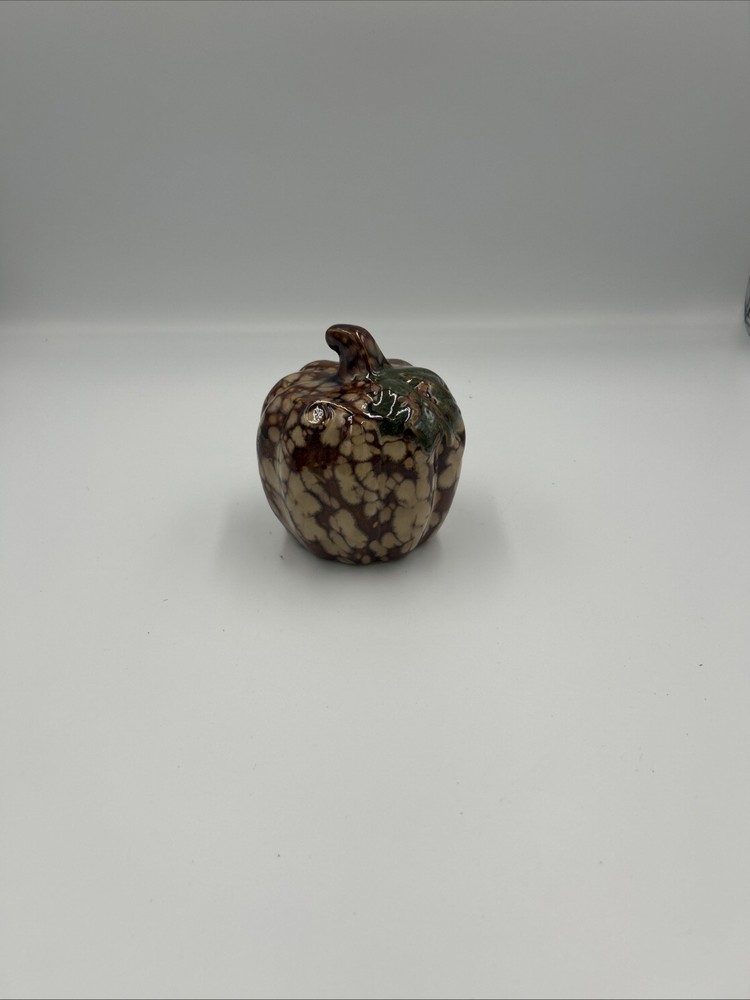 Ceramic Pumpkin w/ Leaf - Speckled Glaze Home Decor - Fall Seasonal - 4” Tall