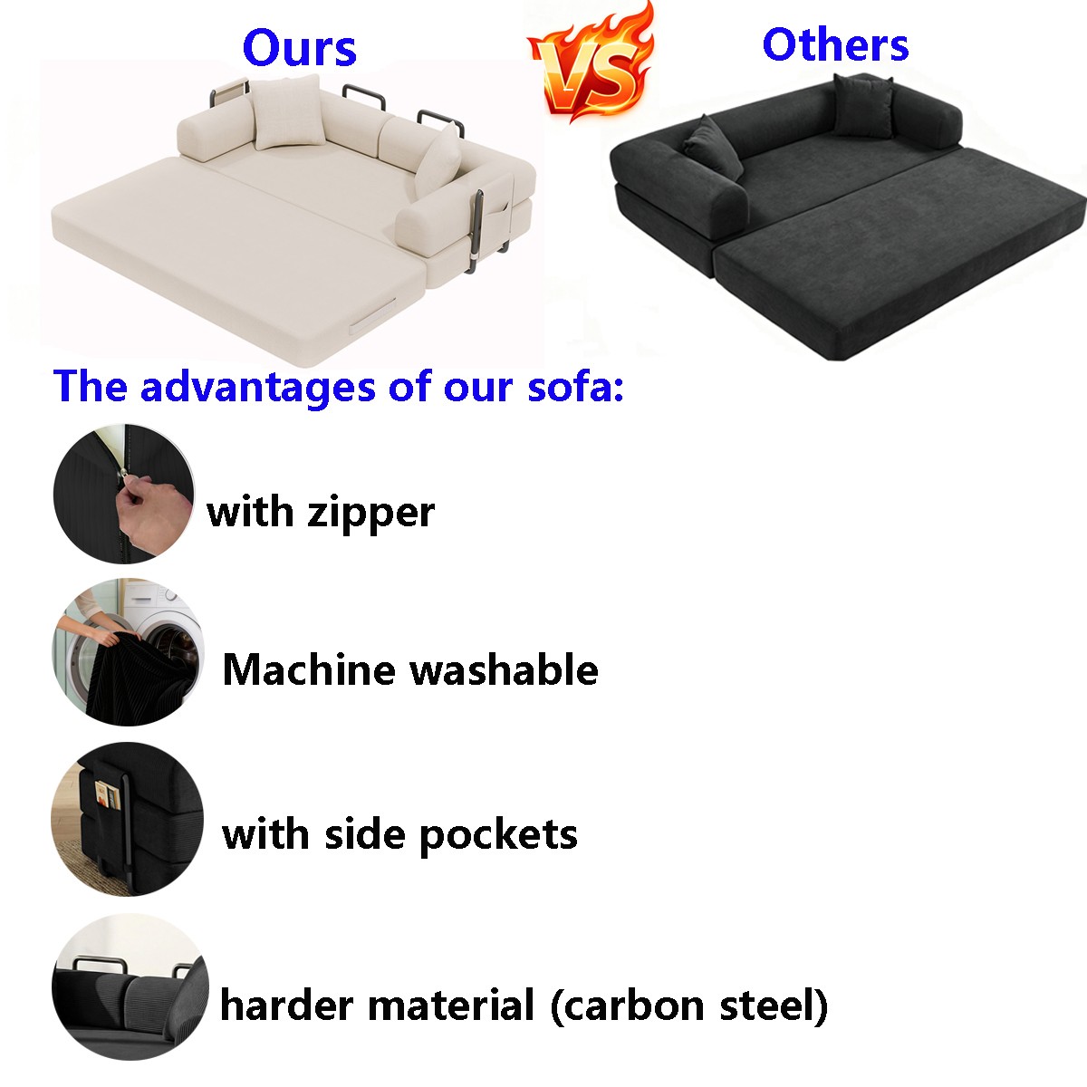 King Modern Compression Sofa Foam Filling Corduroy Pull Out Couch Sleeper Bed gallery