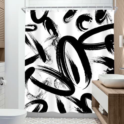 Shower Curtain Inch Modern Graffiti Minimalist 60Wx72H Black White Abstract gallery