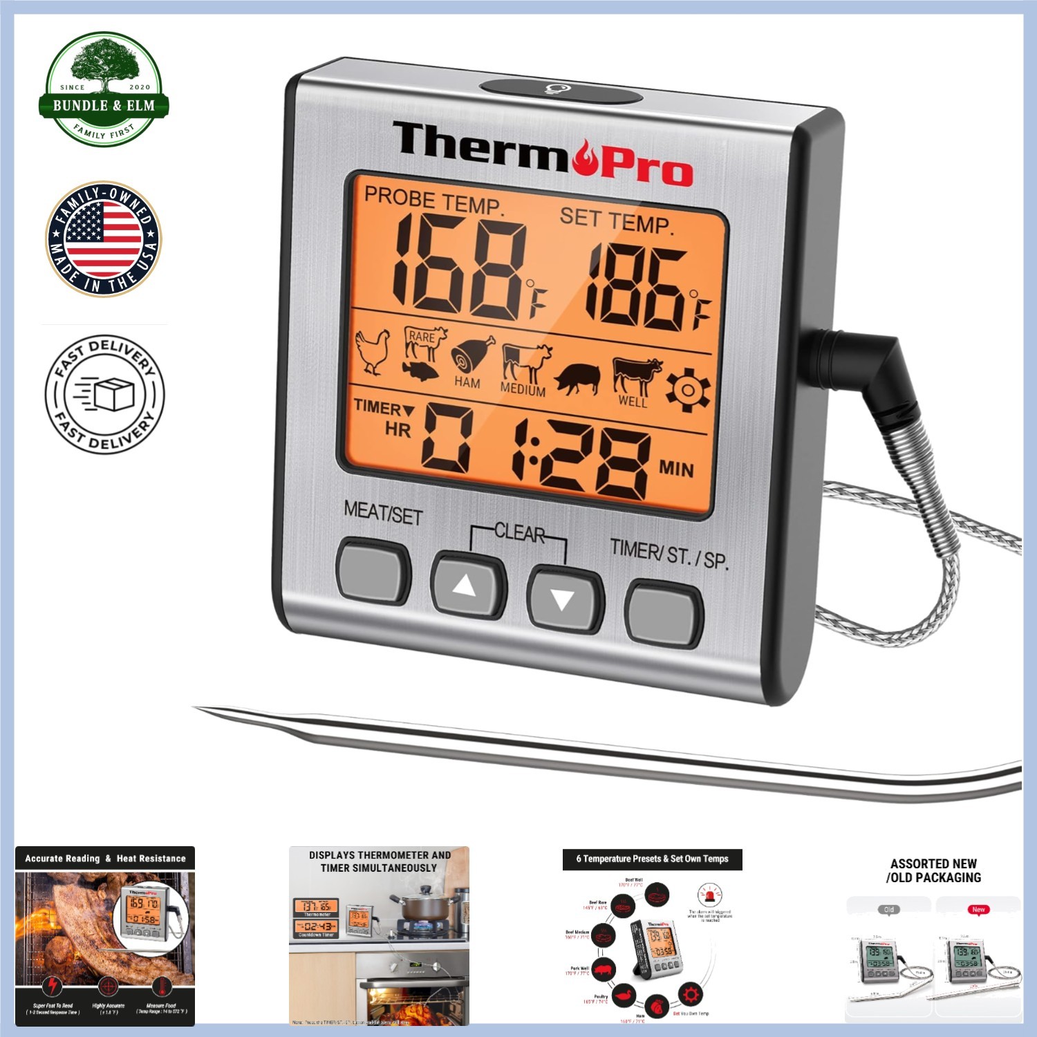 Stainless Steel Cooking Thermometer with LCD Display for Grilling and Baking gallery