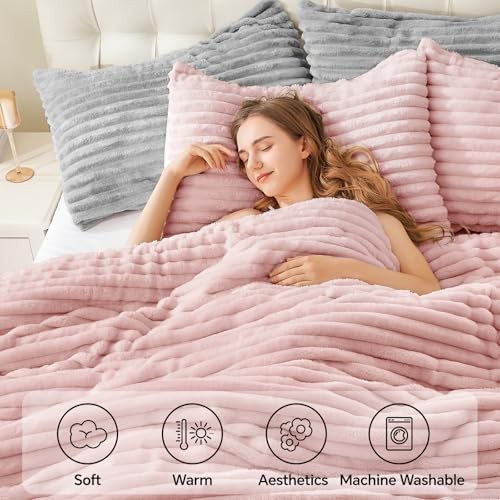 Fleece Comforter Set -Super Soft & Warm Fluffy Bedding, Luxury Queen Pink gallery