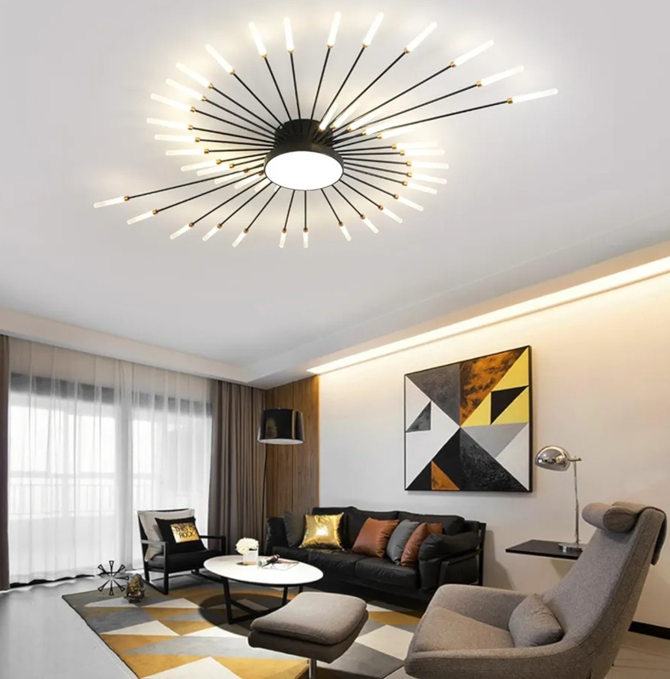 JAYMP Ceiling Light Metal Acrylic Sputnik Firework Petal LED (Matte Black, 42+1) gallery