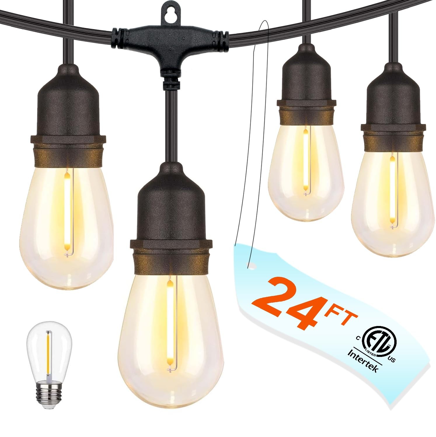 New 24 Feet Outdoor String Lights IP65 Waterproof with 13 Shatterproof LED Bulbs gallery