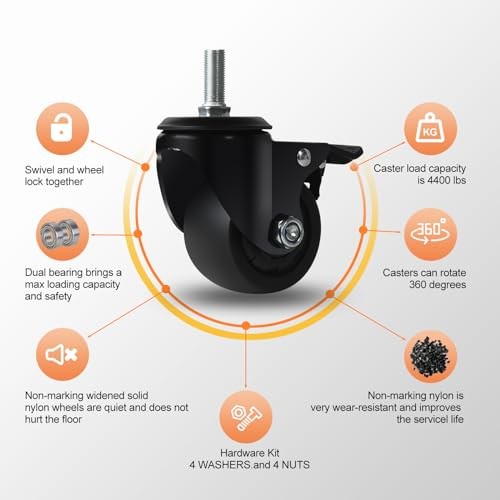 3" Heavy Duty Threaded Stem Casters (1/2"-13 x 1) - 4400lbs Capacity Set of M12 gallery