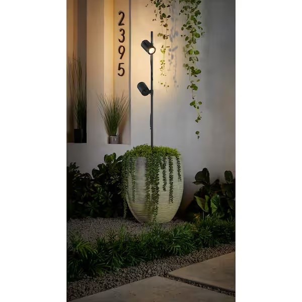 Hampton Bay Dual Spot Light Pole Low Voltage LED Landscape Light Black Finish gallery