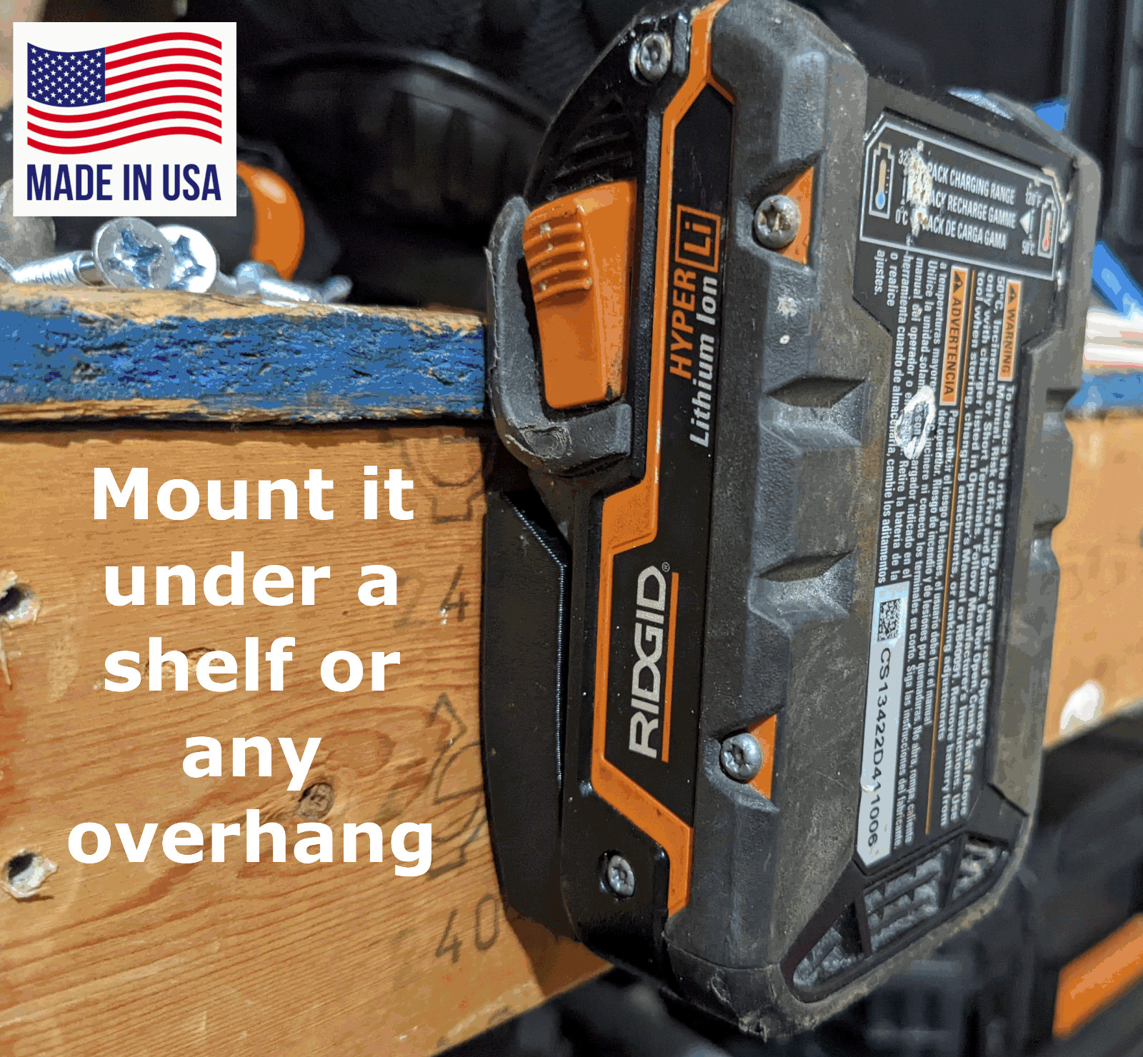 ORANGE! 6 Pack: RIDGID 18V Battery Mounts / Hangers / Holders - MADE IN USA gallery