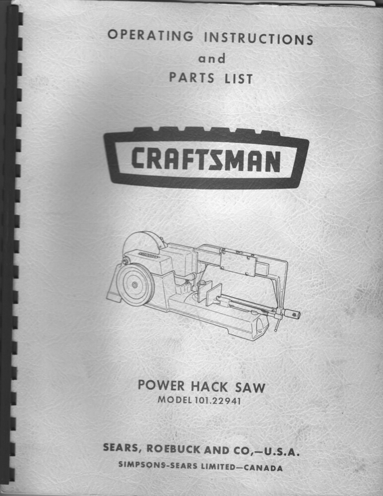 1973 Craftsman 101.22941 Power Hack Saw Instructions gallery