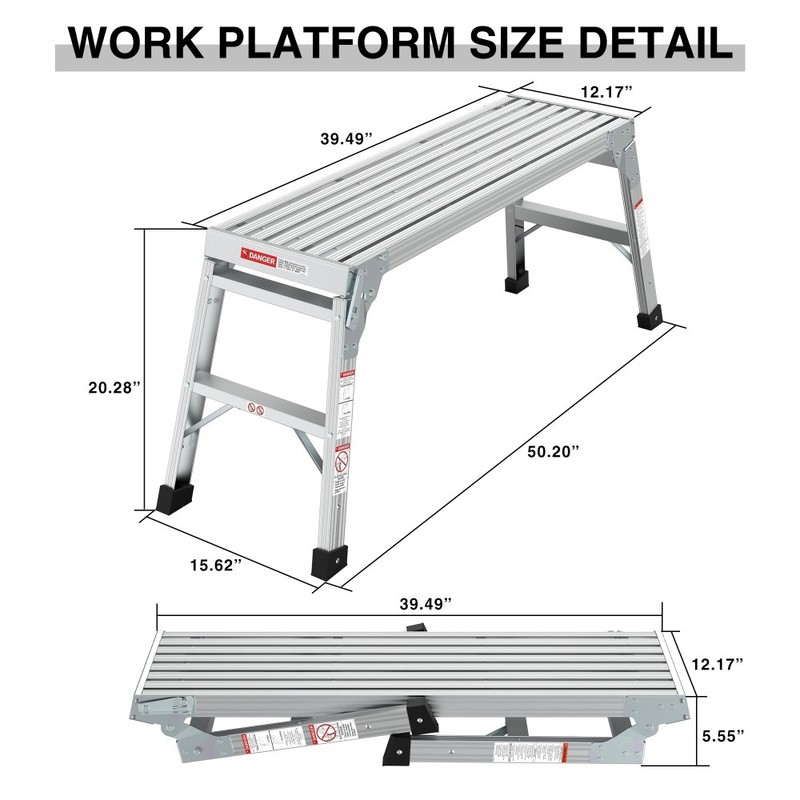 Work Platform Aluminum Portable Bench Folding Ladder ANSI Capacity 225 LBS 40" gallery