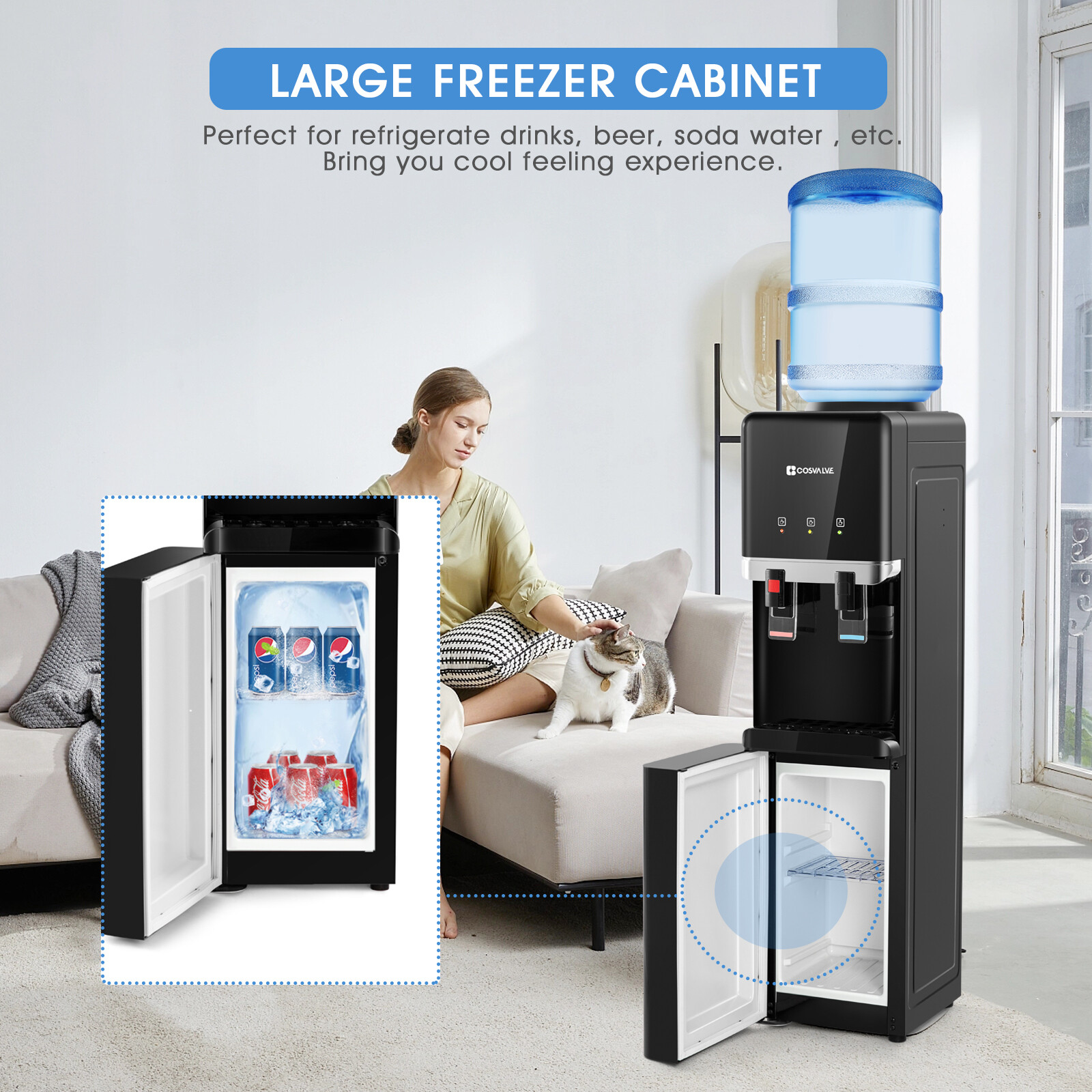 Top Loading Hot/Cold Water Cooler Dispenser Compressor Refrigeration w/ Freezer gallery