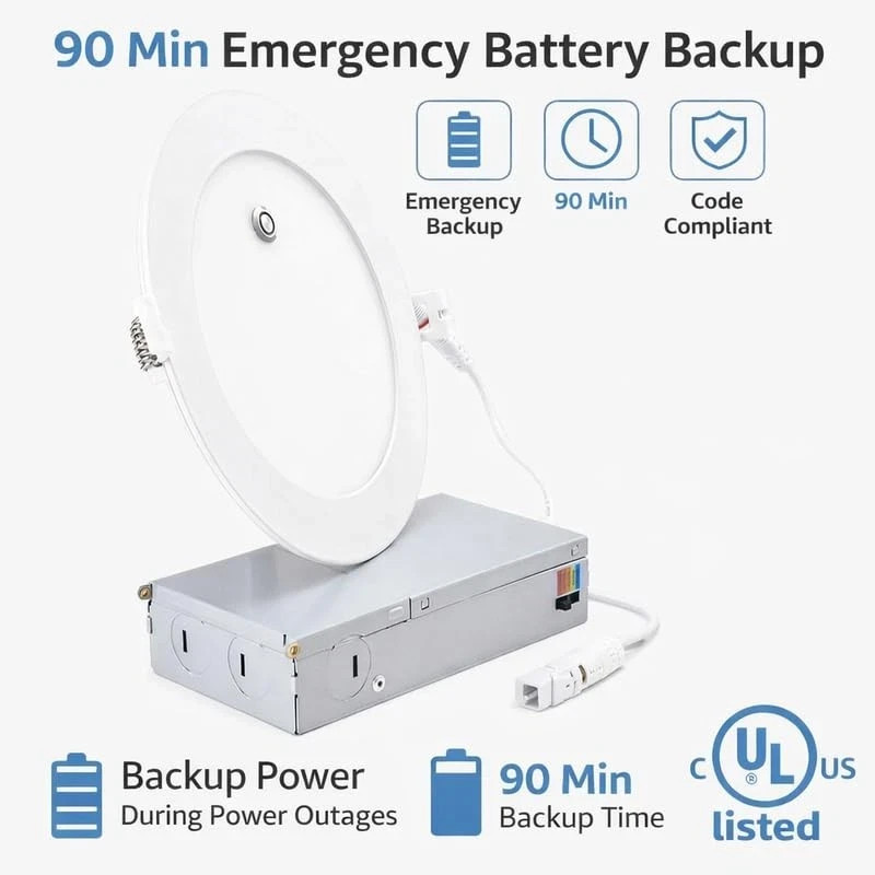 6" LED Dimmable Downlight with 90-Min Emergency Battery Backup, 12W, 5 CCT Se... gallery