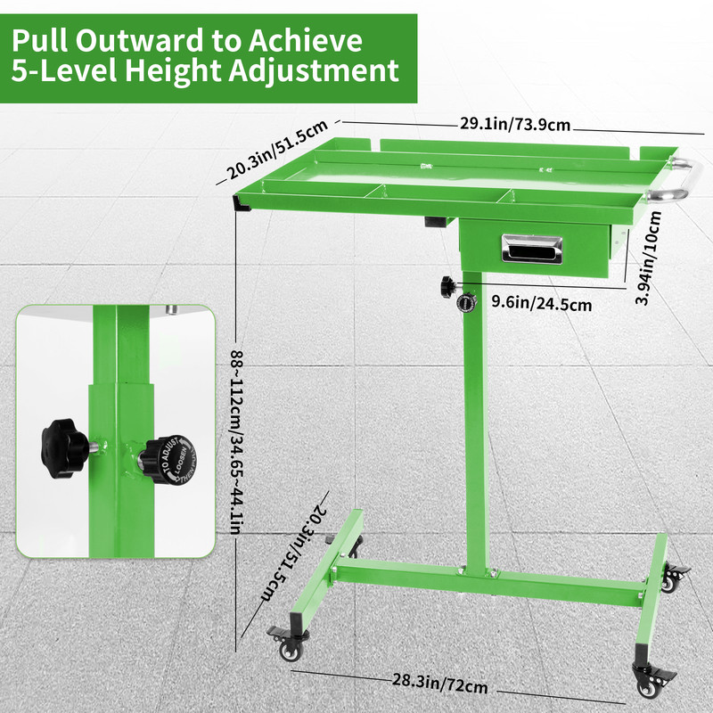 Adjustable Height Rolling Tool Tray,220lbs Capacity Down Work Table with Drawers gallery