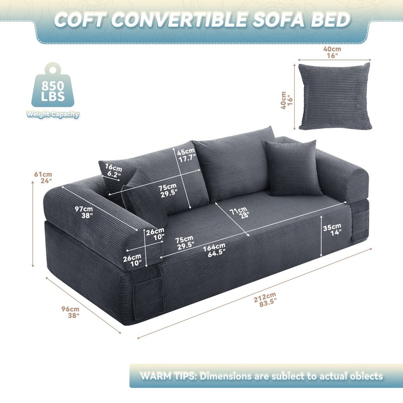 Compression Floor Sofa-Convertible Sofa Bed,Corduroy Boneless Couch with Storage gallery