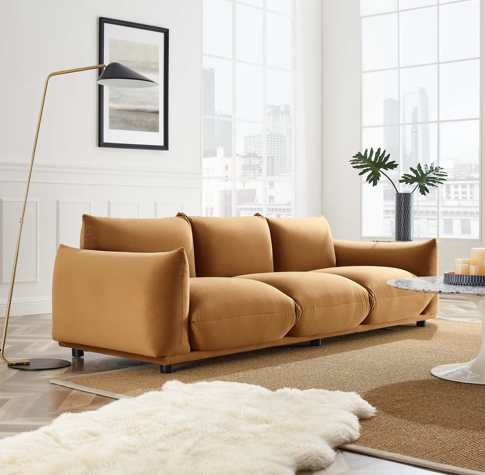 Modway Copious Plush Performance Velvet Sofa in Cognac gallery
