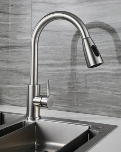 KITCHEN FAUCET SWIVEL DECK MOUNT SINGLE HOLE TAP BRUSHED STAINLESS STEEL BAR NEW