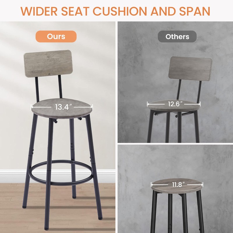 Bar Table Set with 2 Bar Stools PU Soft Seat with Backrest - Rustic Grey gallery