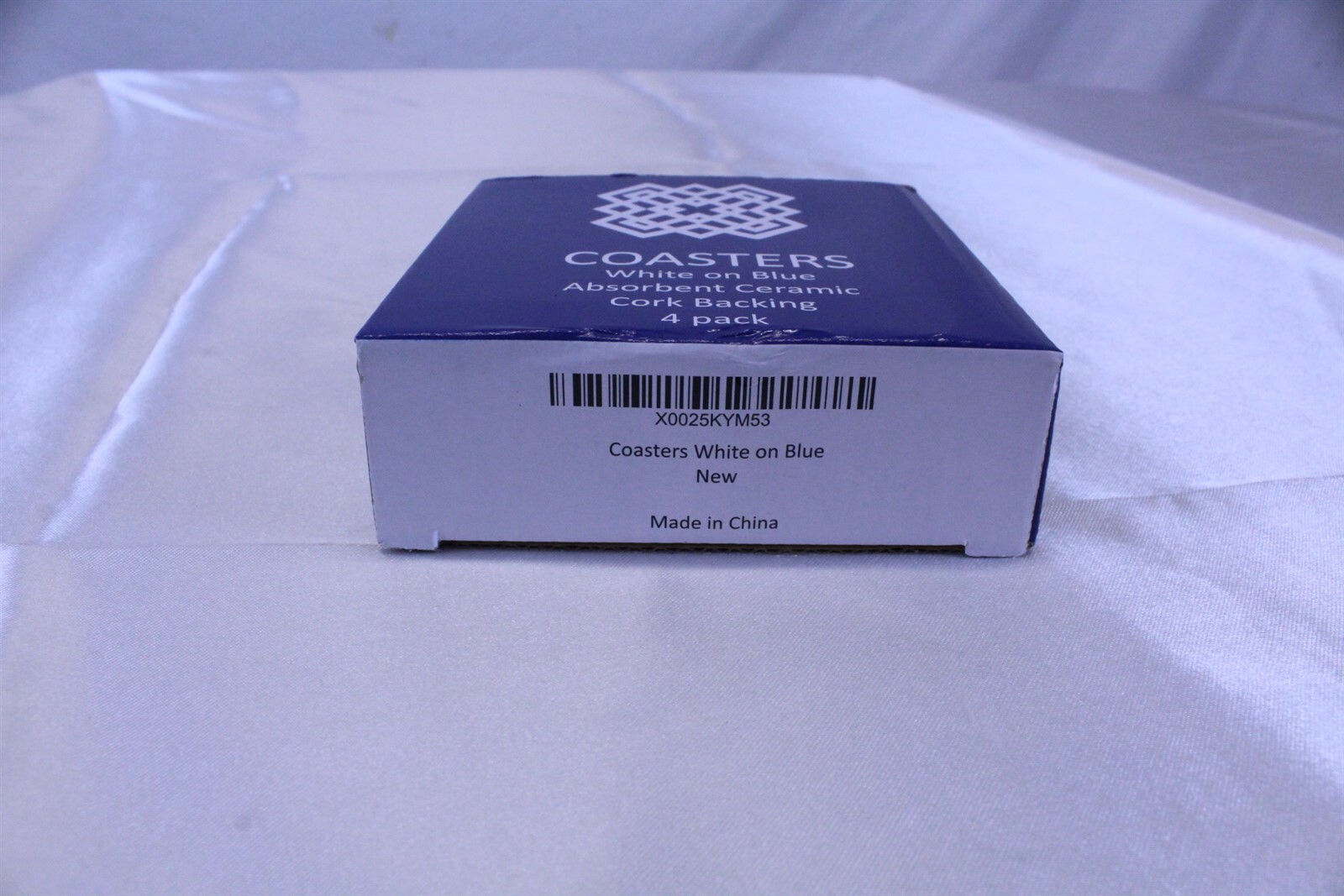 Set of 4 Coasters 4" Absorbent Ceramic Stone with Cork Back Blue & White Color gallery