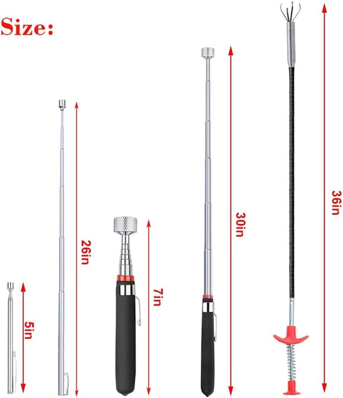 4 Pack Telescoping Magnetic Pickup Tool Set Flexible Grabber Claw Retriever gallery