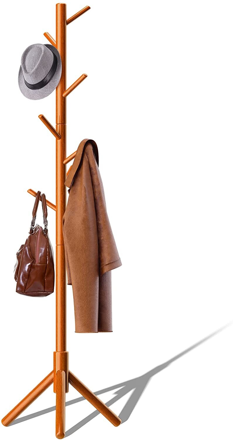 Coat Rack Adjustable beech coat racks stand Freestanding Coat Tree w/ 3 Sections gallery