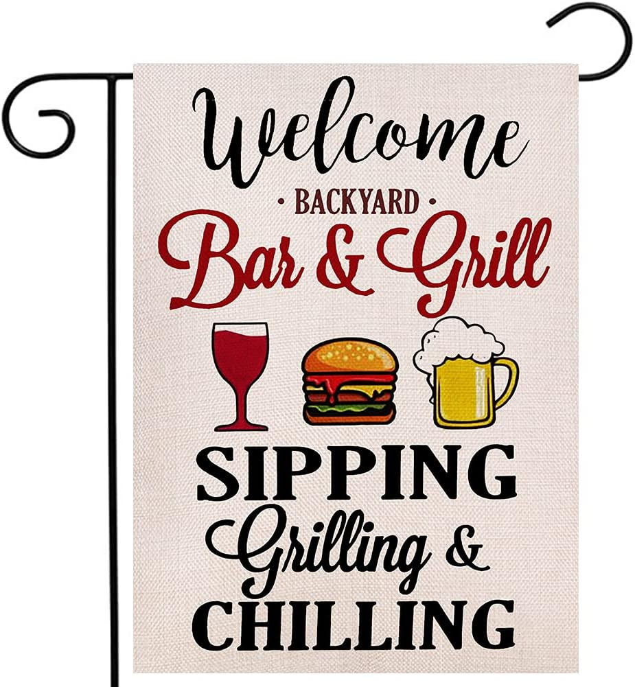 Welcome Backyard Party Garden Flag Vertical Double Sized Sipping Grilling and Ch gallery