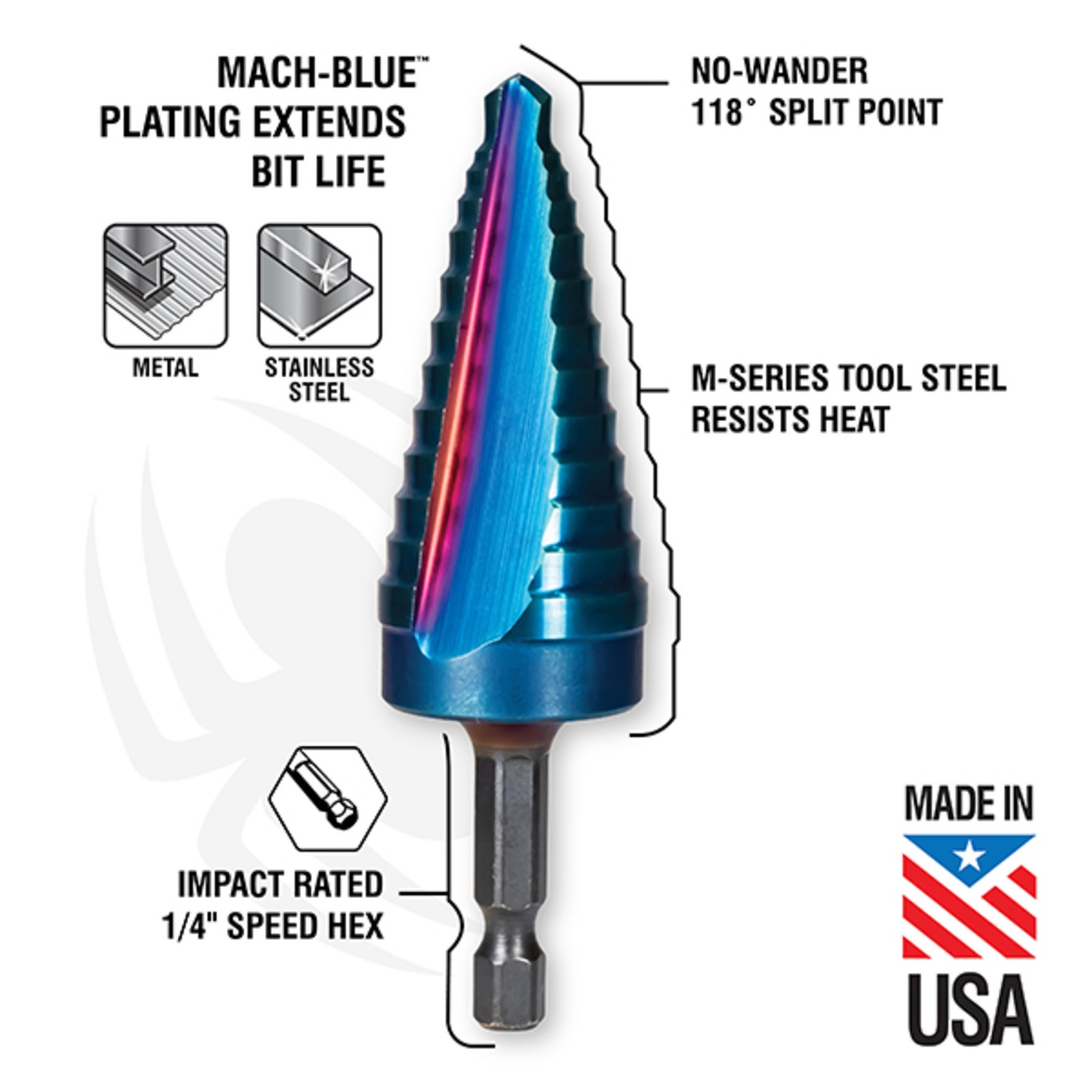 Spyder 3/16 to 1/2-Inch Hex Shank 6 Step Drill Bit 19020 gallery