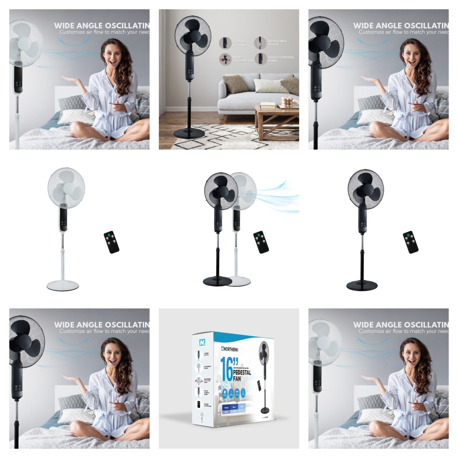 16" ELECTRIC OSCILLATING PEDESTAL AIR COOLING FAN WITH REMOTE CONTROL STANDING gallery