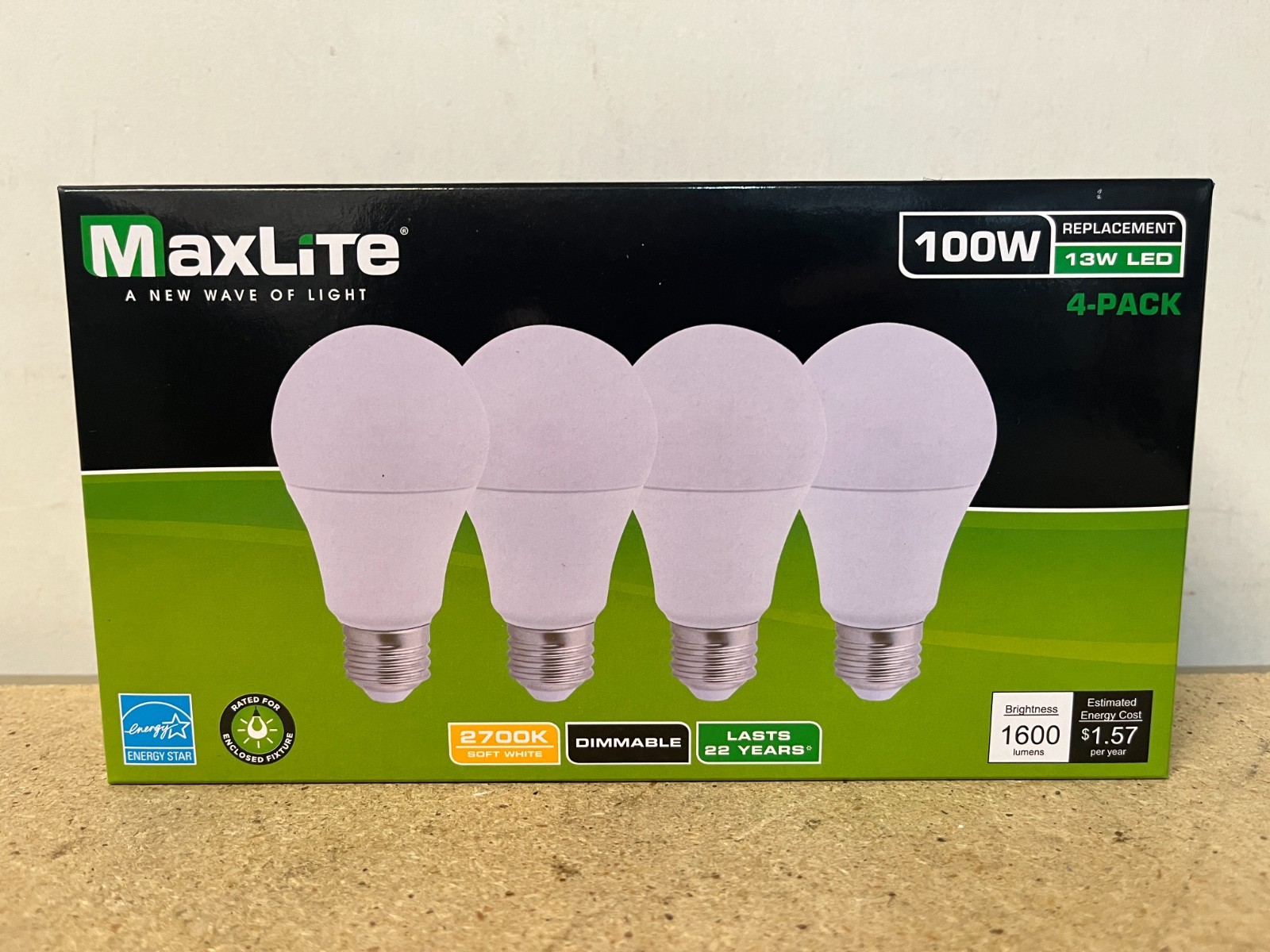 4-768 Pack Maxlite LED Light Bulbs 13W = 100W Watt A19 Soft White 2700K Dimmable gallery
