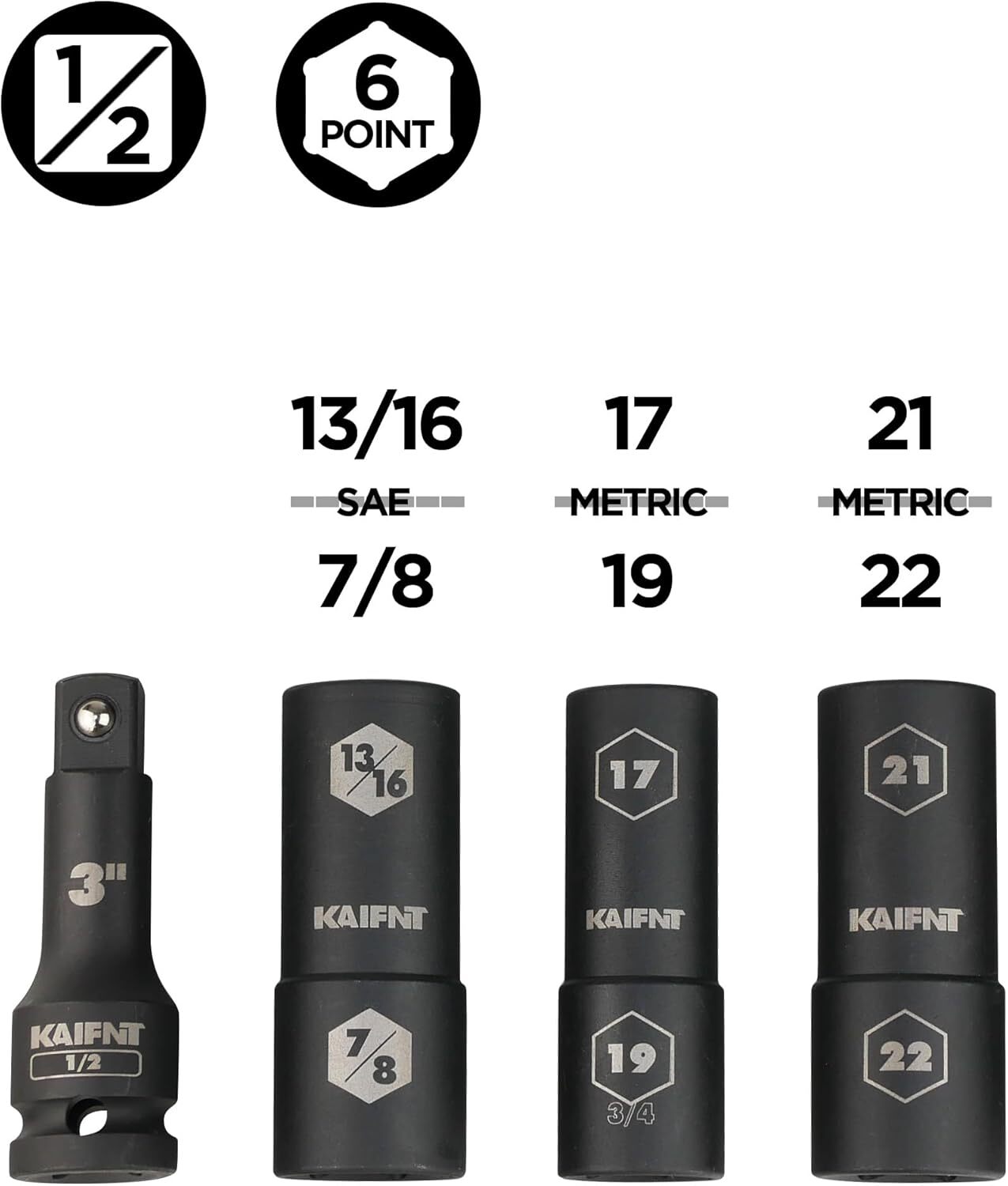 K232 Extra Thin Wall Impact Flip Socket Set, Lug Nut Sockets, 1/2-Inch Drive, 4- gallery