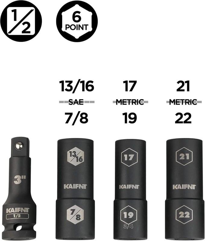 K232 Extra Thin Wall Impact Flip Socket Set, Lug Nut Sockets, 1/2-Inch Drive, 4- gallery