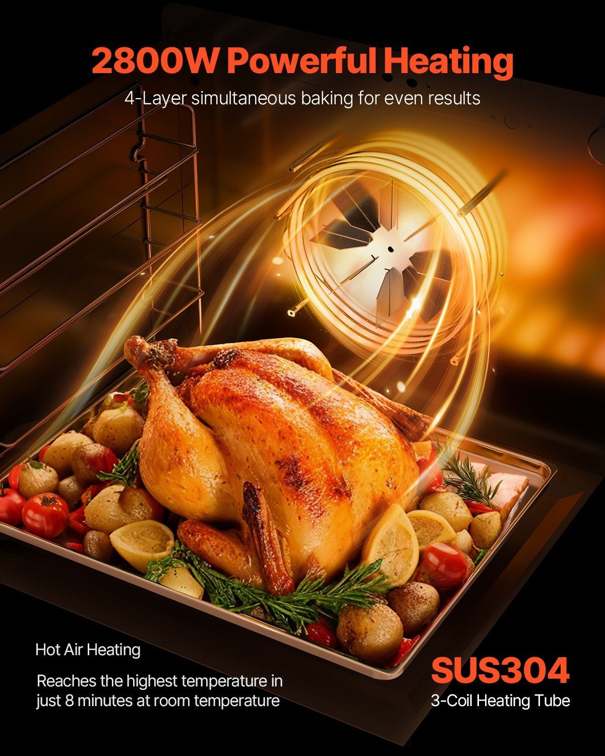 Stainless Steel 66L 4-Rack Toaster Oven, 2800W, Temp to 260°C & 120-Min Timer gallery