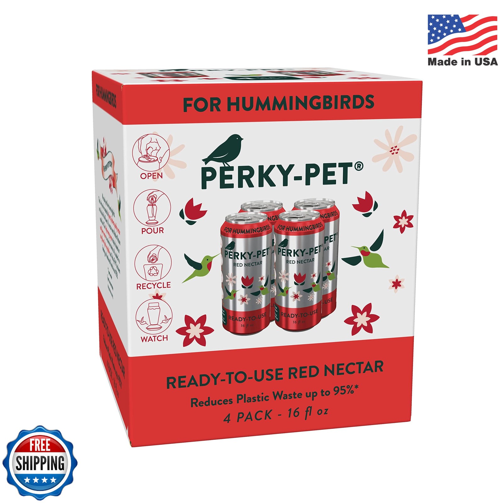Perky-Pet Ready-to-Use Red Hummingbird Nectar - Recyclable Aluminum Can - 4 Cans gallery