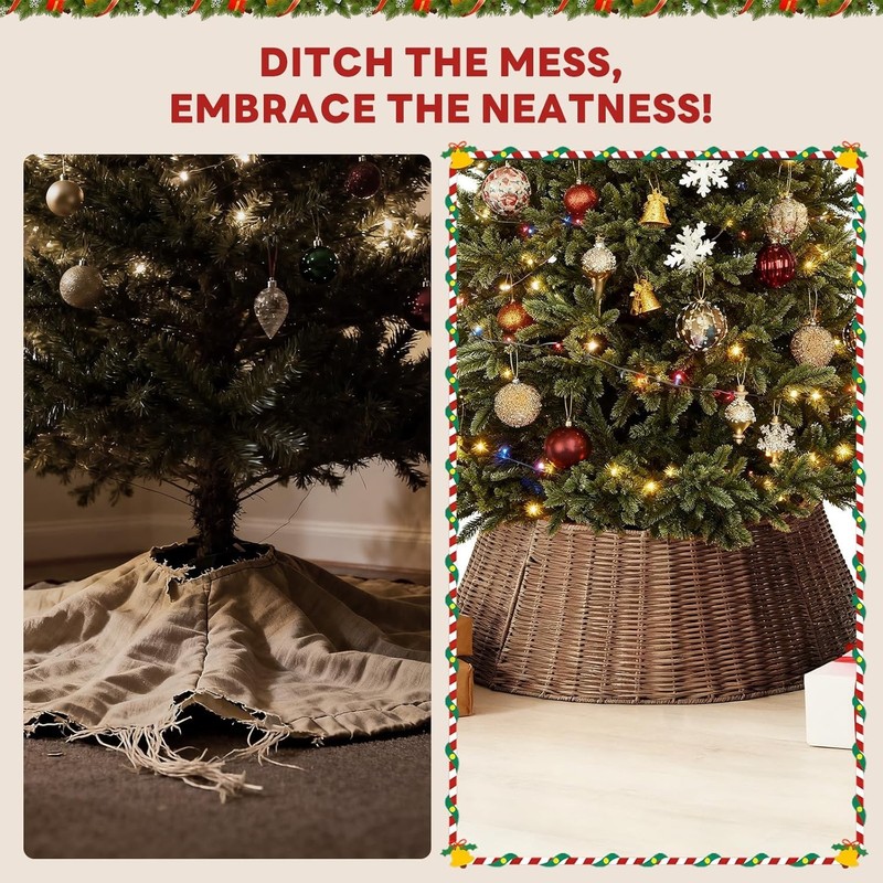 Christmas Tree PP Collar Wicker Tree Collar for 6-9ft Trees Wicker Base Cover gallery
