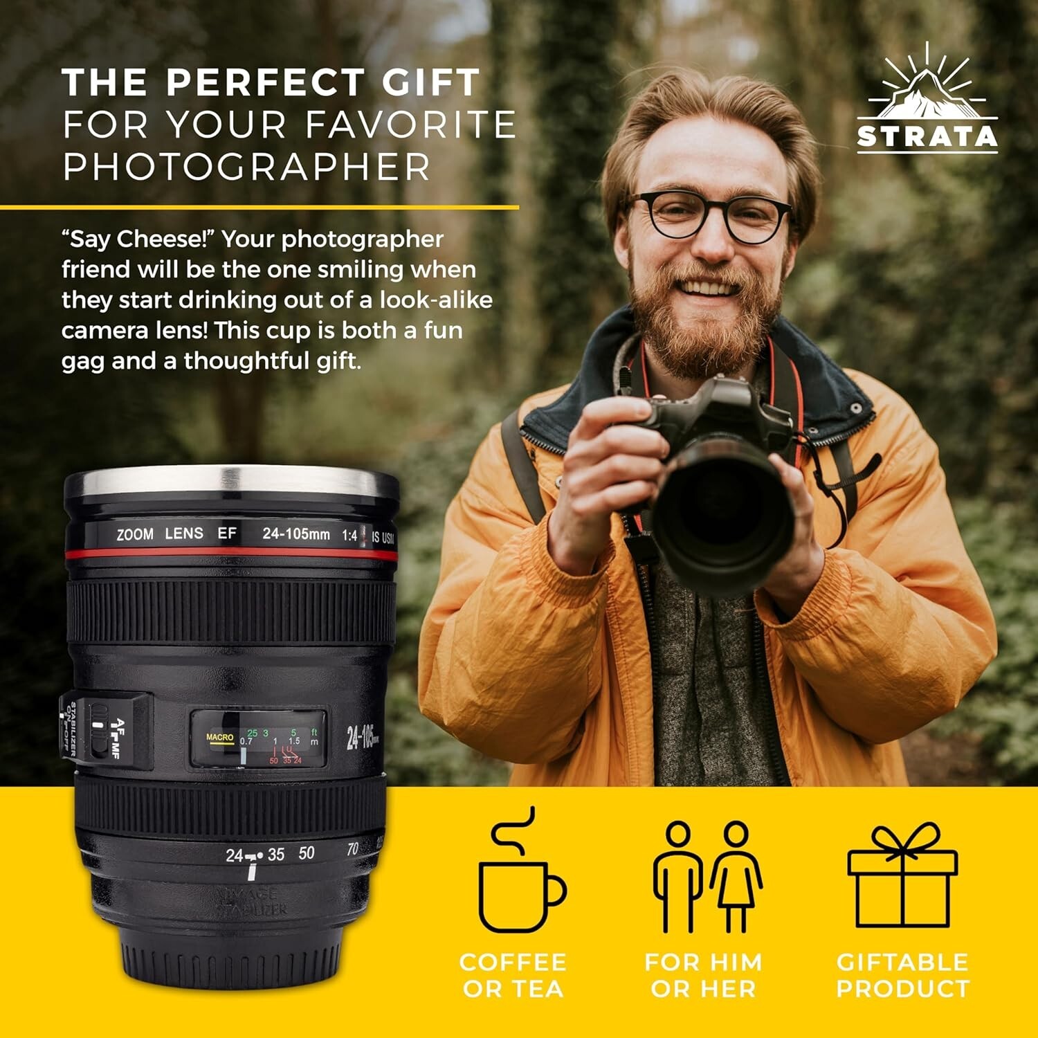 Camera Lens Coffee Mug 13.5oz | (2 LID SPOON BAG) 3.7"W x 7.3"H Hand Wash Only gallery