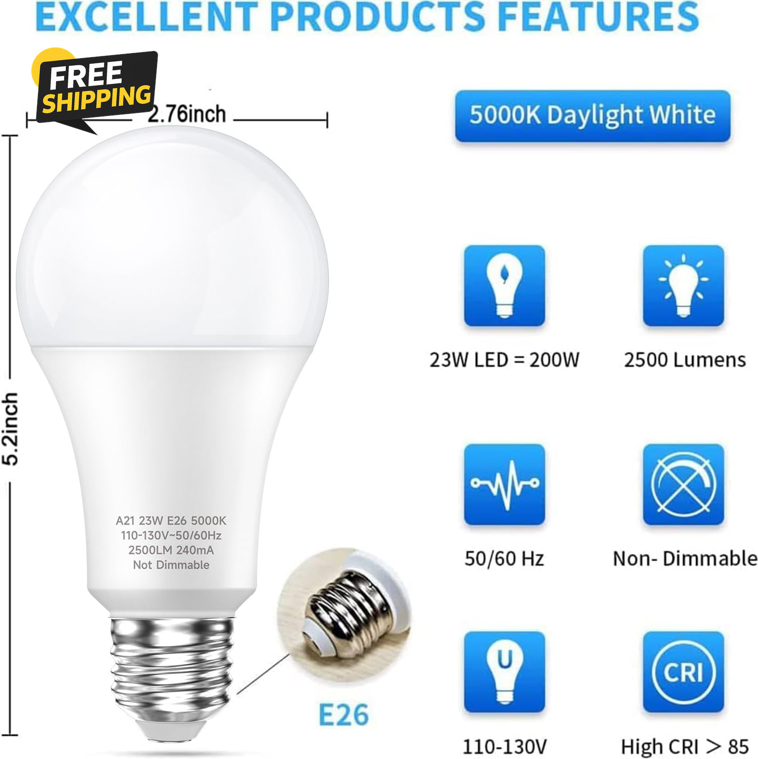 150 Watt LED Light Bulbs, Daylight White 5000K, 2500 Lumens Super Bright LED gallery