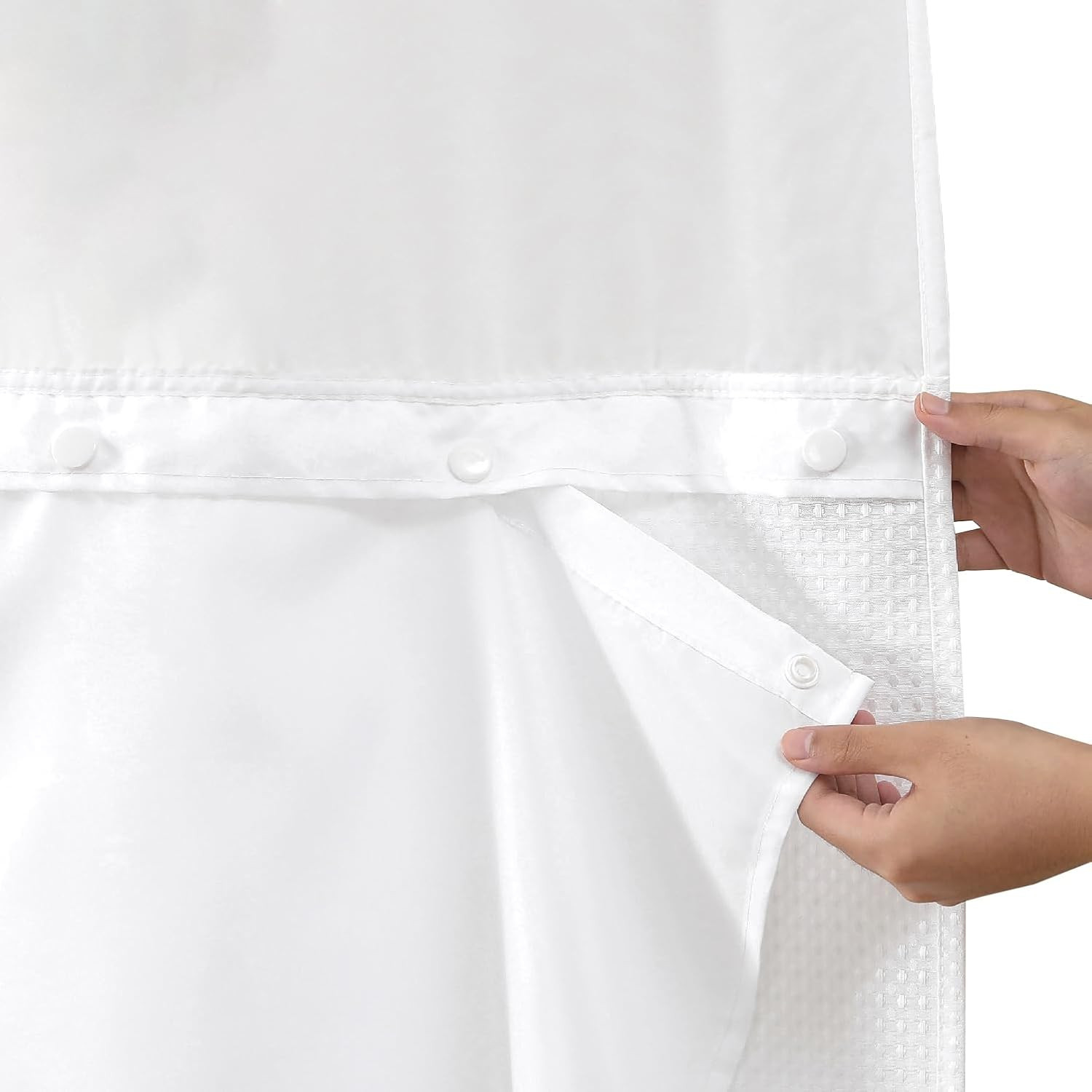 Hookless Shower Curtain with Snap in Liner,54"L x 70"W,Polyester Fabric ,White gallery