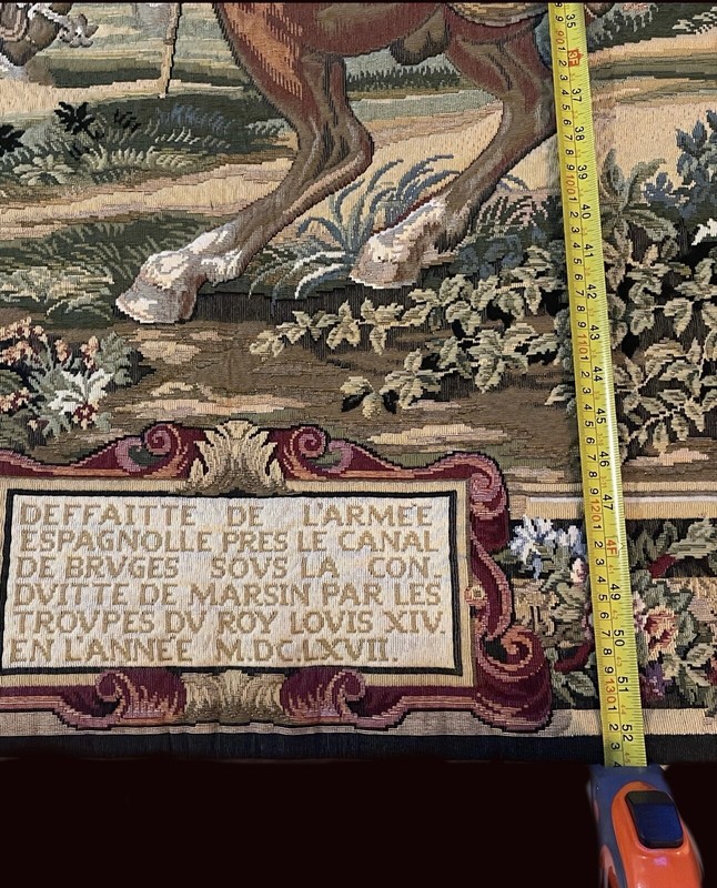 Large Vintage Needlework Wall Hanging Tapestry 52in × 77in. ‘Battle Of Bruges’ gallery