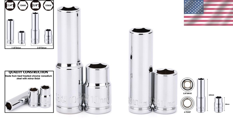 Versatile 4PC 10mm Deep & Shallow Socket Set - Chrome Vanadium, 6 Point Design gallery
