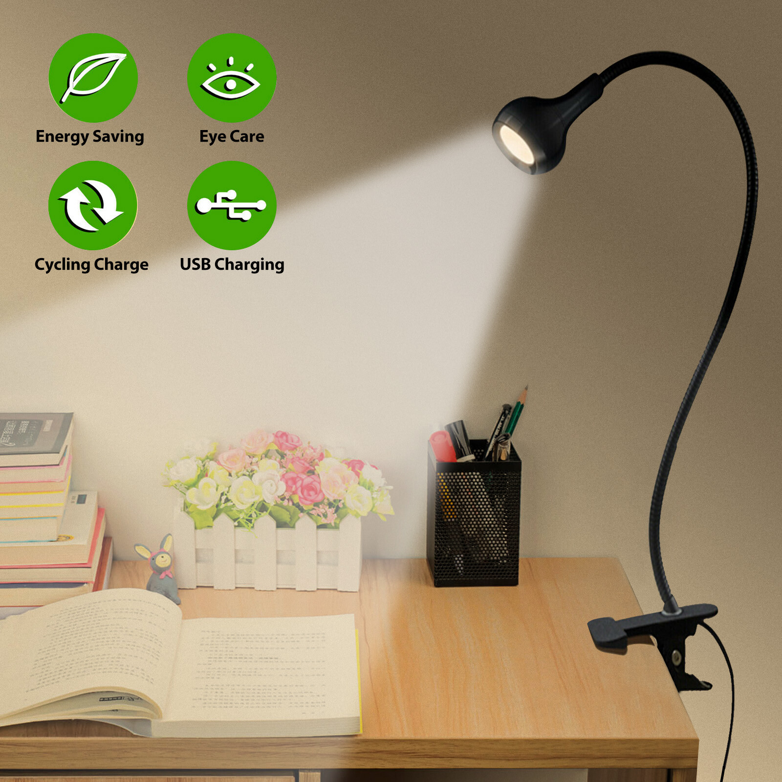 USB Flexible Reading LED Light Clip-on Beside Bed Desk Table Lamp Book Lights US gallery