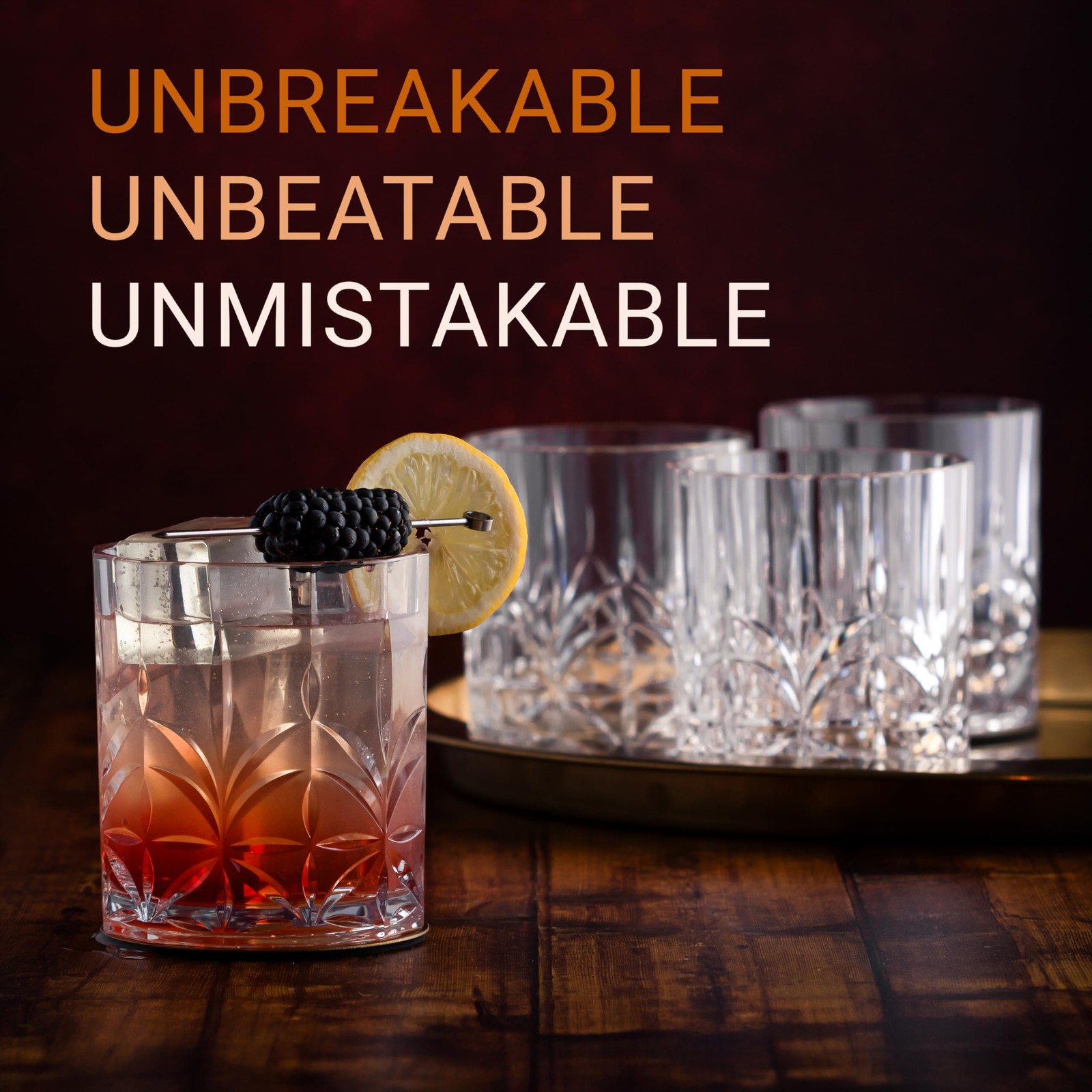 Unbreakable Plastic Whiskey Glasses | Shatterproof 100% Tritan Double Rocks |... gallery