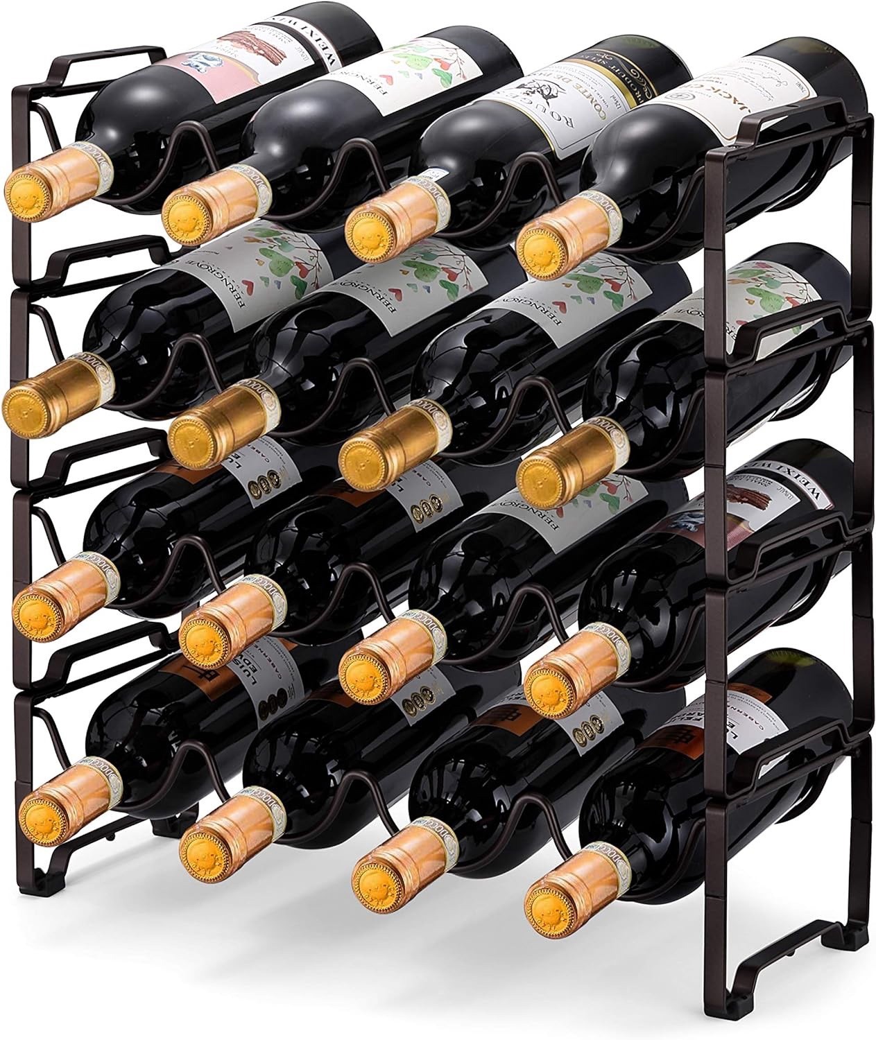 Simple Trending 4-Tier Stackable Wine Rack, Standing Bottles Holder Organizer, gallery
