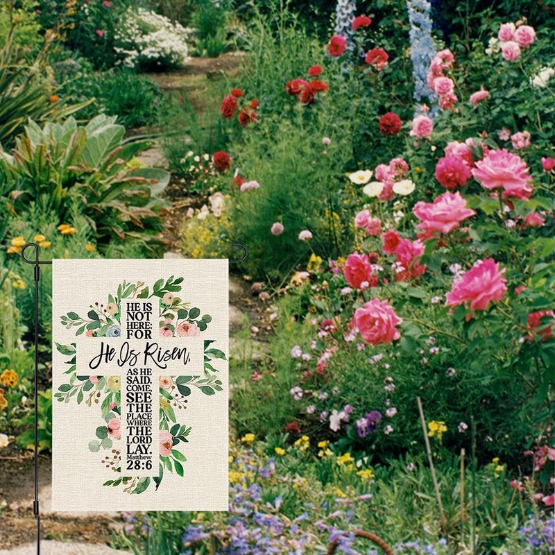 He is Risen Easter Garden Flag 12x18 Inch Double Sided Spring Greenery Leaves... gallery